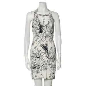 Rare Cushnie White Doodle Pencil Dress Sz: 4